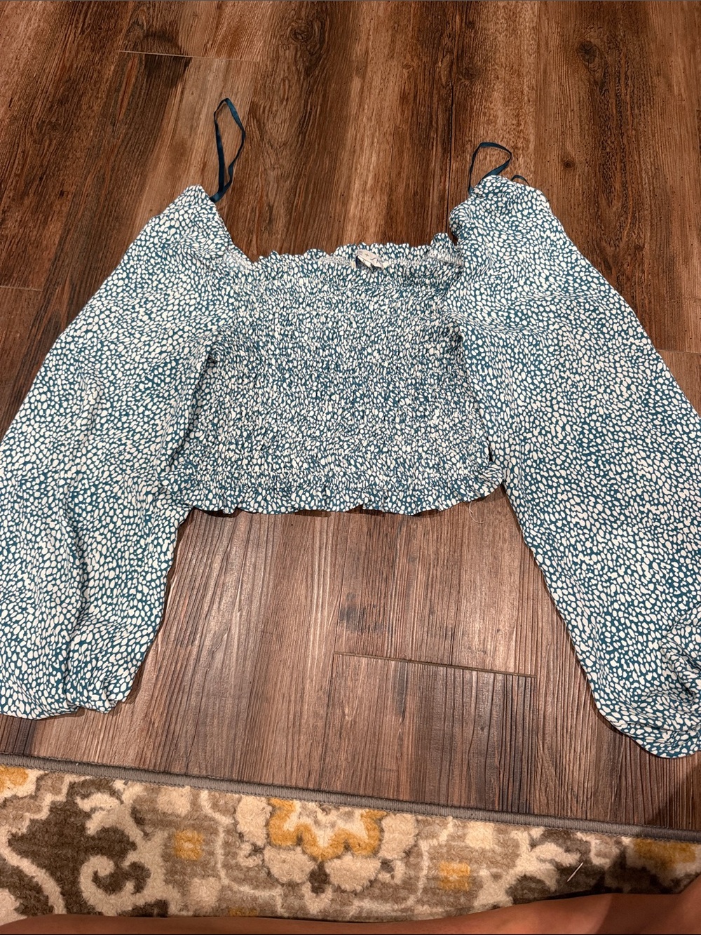 Blue Floral Smocked Off-Shoulder Women's Top